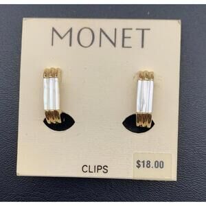 Vintage Monet New Old Stock Gold Tone Mother Of Pearl Magnetic Clip On Earrings